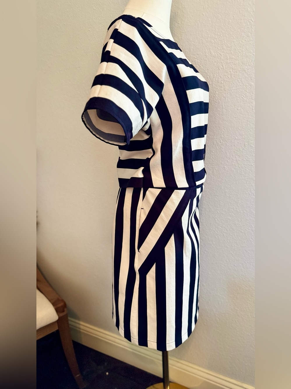 MARC JACOBS Scooter Navy Blue & White Striped Stretch Mini Dress w Split Back - Picture 6 of 16